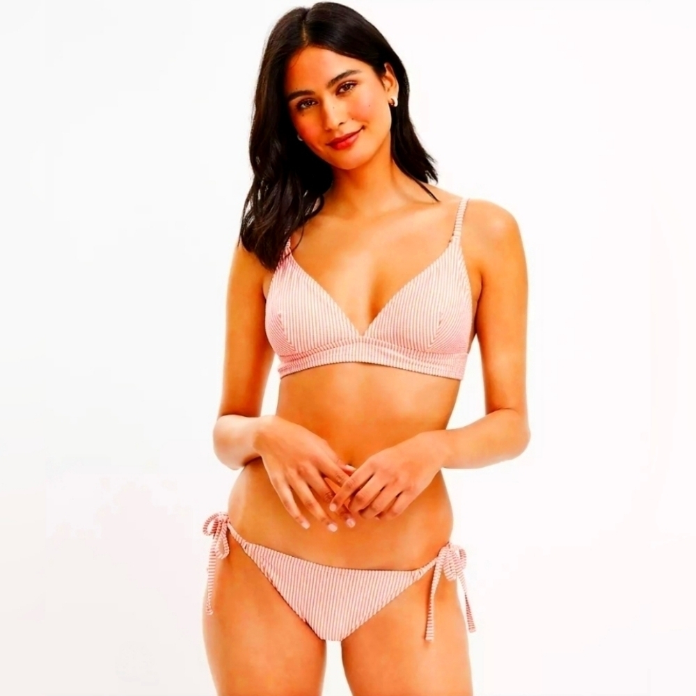 NWT | LOFT | Beach Striped Seersucker String Bikini Bottom | M | Paradise Peach